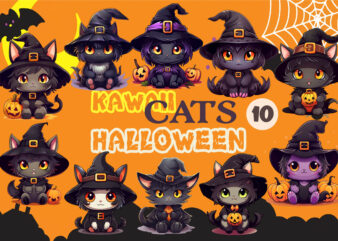 Cute Halloween Kawaii Cats. Sticker.