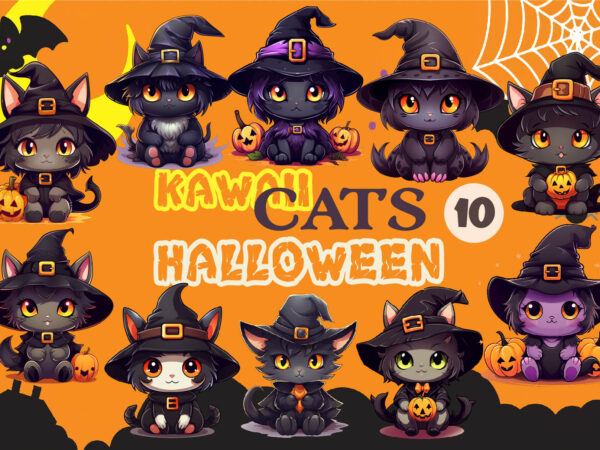 Cute halloween kawaii cats. sticker. t shirt vector file