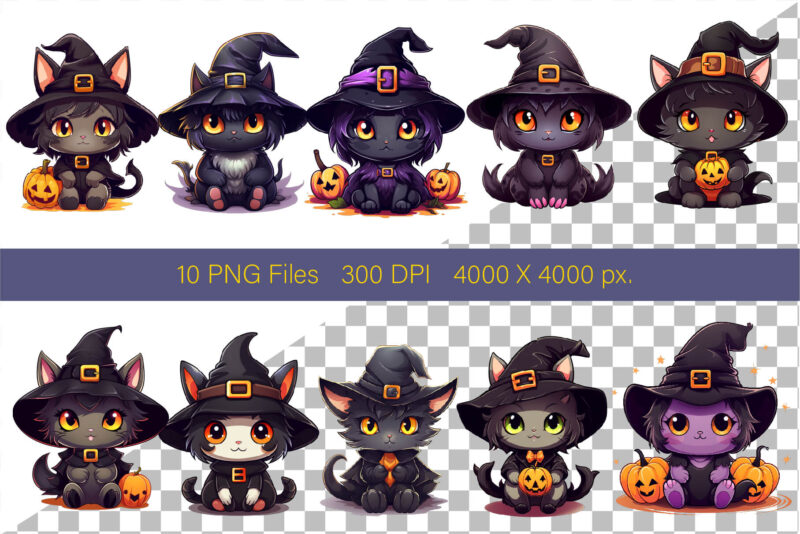 Cute Halloween Kawaii Cats. Sticker.