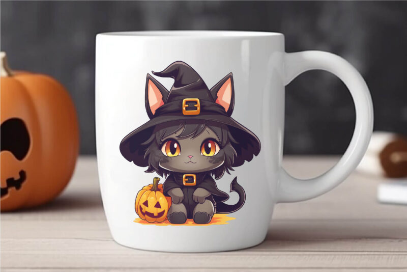 Cute Halloween Kawaii Cats. Sticker.