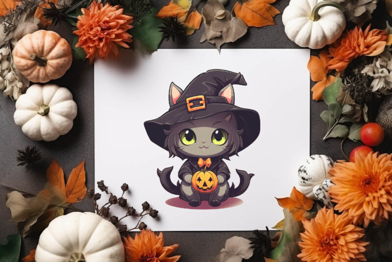 Cute Halloween Kawaii Cats. Sticker.