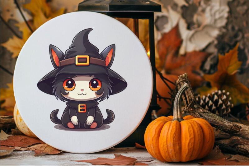 Cute Halloween Kawaii Cats. Sticker.