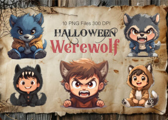 Cute halloween werewolf. tshirt sticker.