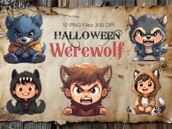 Cute halloween werewolf. tshirt sticker.