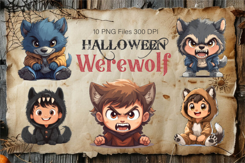 Cute Halloween Werewolf. TShirt Sticker.