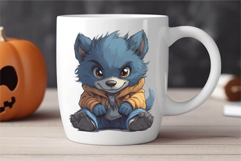 Cute Halloween Werewolf. TShirt Sticker.