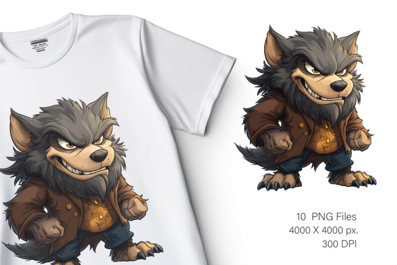 Cute Halloween Werewolf. TShirt Sticker.