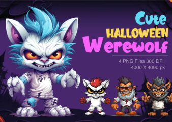 Cute Halloween Werewolf, T-Shirt, Sticker.