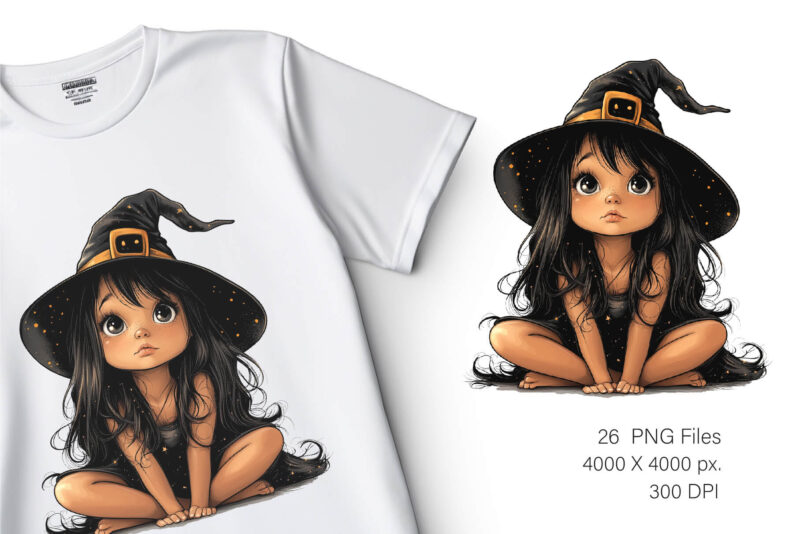 Cute Halloween Witch. TShirt Sticker.