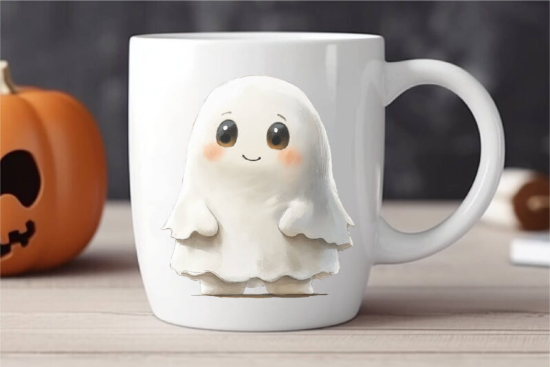 Cute Halloween Ghost. TShirt Sticker.