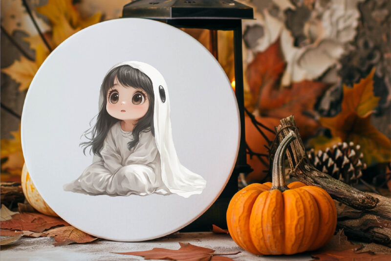 Cute Halloween Ghost. TShirt Sticker.