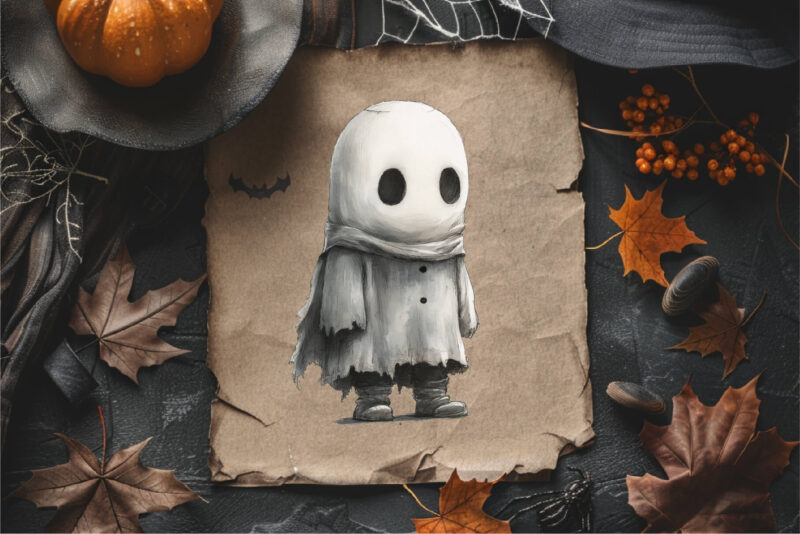 Cute Halloween Ghost. TShirt Sticker.