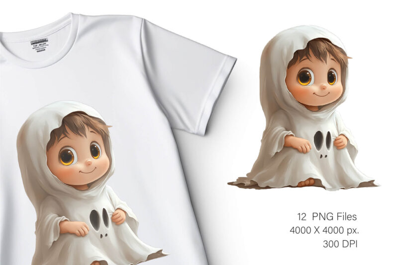 Cute Halloween Ghost. TShirt Sticker.