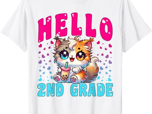 Cute hello 2nd grade cat girls for first day of 2nd grade t-shirt