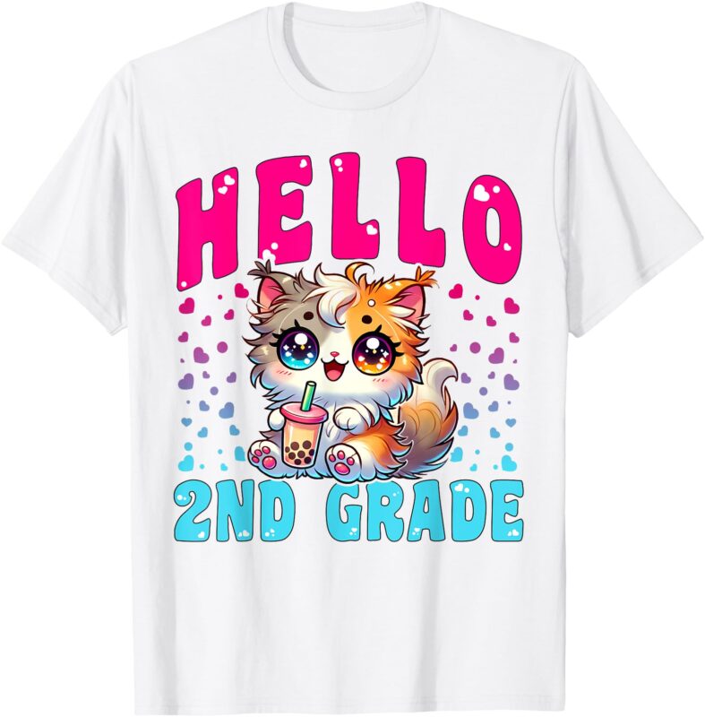 Cute Hello 2nd Grade Cat Girls for first day of 2nd Grade T-Shirt