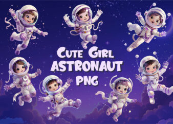 Cute girl astronaut. T-Shirt, PNG.