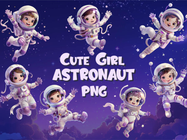 Cute girl astronaut. t-shirt, png.