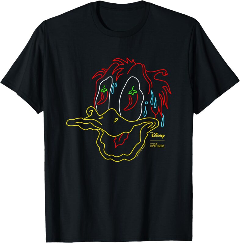 Disney Hot Ones Donald Duck Melting Face Retro Neon Outline T-Shirt