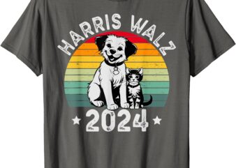 Dog & Cat Vintage Kamala Harris Tim Walz 2024 Election T-Shirt