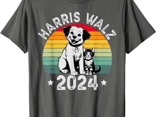 Dog & cat vintage kamala harris tim walz 2024 election t-shirt