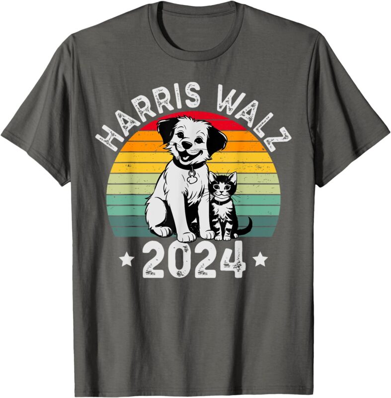 Dog & Cat Vintage Kamala Harris Tim Walz 2024 Election T-Shirt