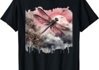 Dragonfly Steampunk Pink and Grey T-Shirt