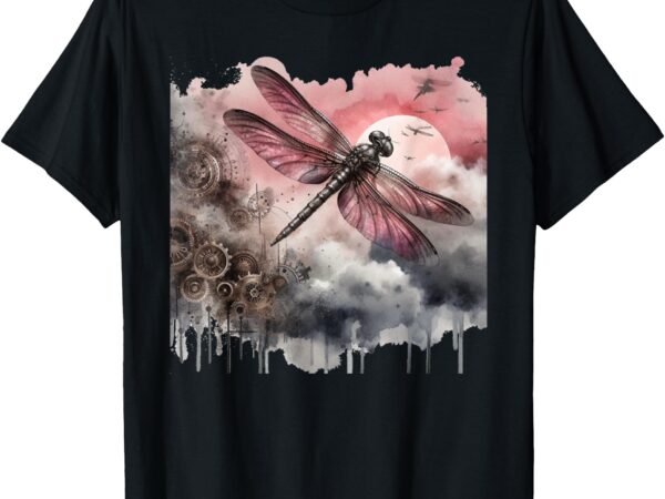 Dragonfly steampunk pink and grey t-shirt