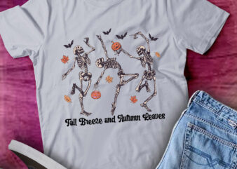 Fall Breeze and Autumn Leaves Halloween Dancing Skeletons lts-d t shirt graphic design