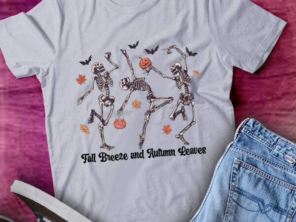 Fall breeze and autumn leaves halloween dancing skeletons lts-d t shirt graphic design