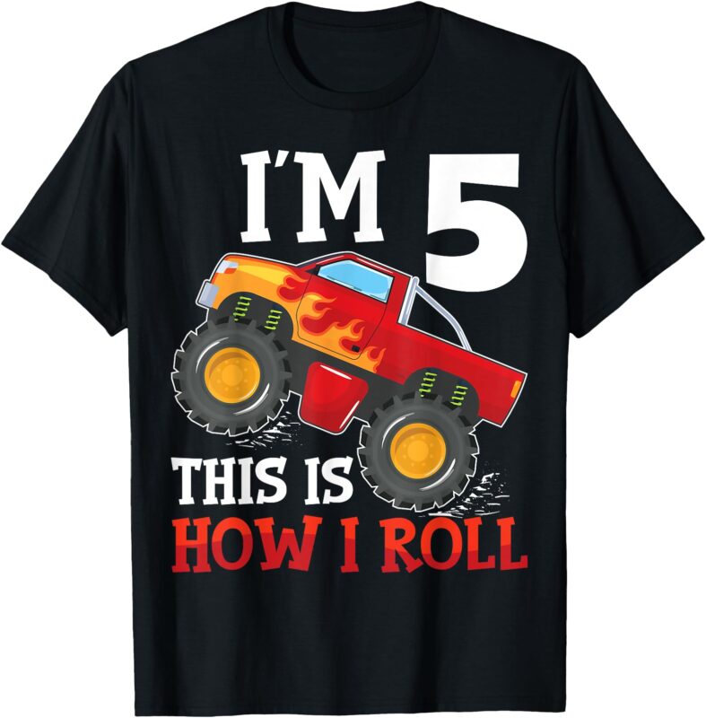 Five 5yr 5th Birthday Monster Truck Boy 5 Years Old T-Shirt