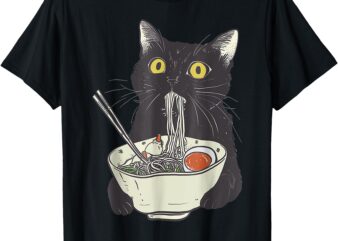 Funny Cat Eating Ramen Vintage Japanese Noodles T-Shirt