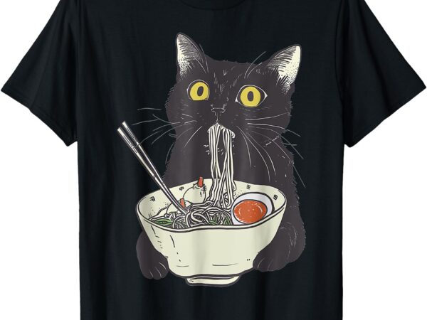 Funny cat eating ramen vintage japanese noodles t-shirt