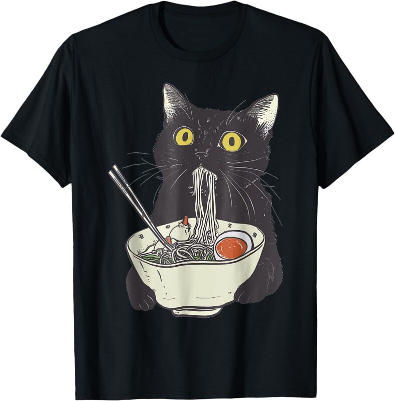 Funny Cat Eating Ramen Vintage Japanese Noodles T-Shirt