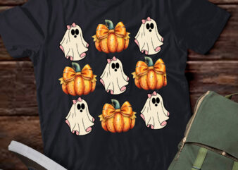 Funny Coquette Bow Pumpkin Halloween Ghost Spooky Season T-Shirt ltsp