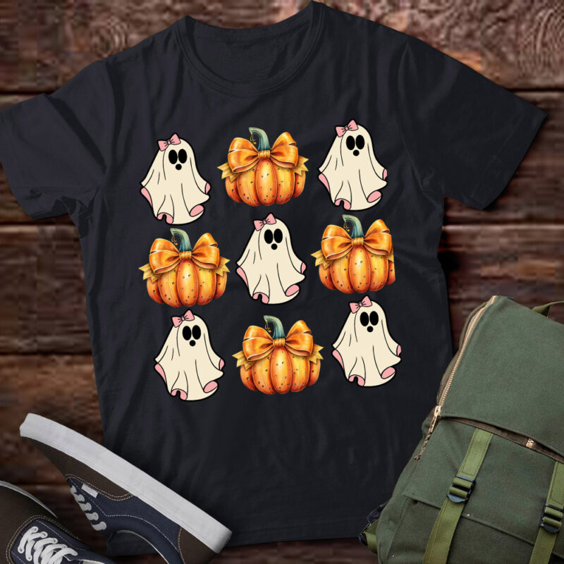 Funny Coquette Bow Pumpkin Halloween Ghost Spooky Season T-Shirt ltsp