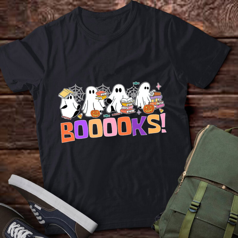 Funny Ghost Book Reading Halloween Booooks Lover Teacher T-Shirt ltsp