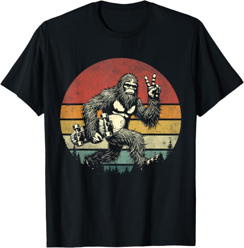 Funny Retro Bigfoot Skater Vintage Sasquatch Skateboarding T-Shirt