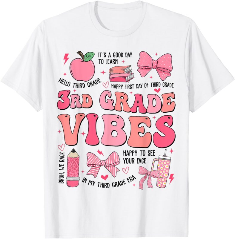 Girls 3rd Grade Vibes Coquette Bow Back to School Teacher T-Shirt