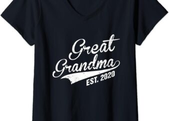 Great Grandma Est 2020 First Time Great Grandmom Cool Gift V-Neck T-Shirt