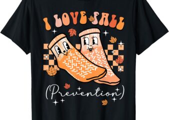 Groovy Retro I Love Fall Prevention Fall Physical Therapy T-Shirt