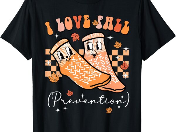 Groovy retro i love fall prevention fall physical therapy t-shirt