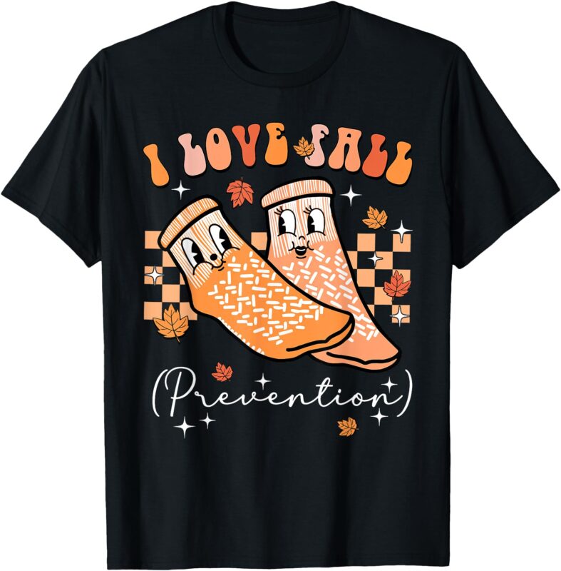 Groovy Retro I Love Fall Prevention Fall Physical Therapy T-Shirt