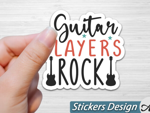 Guitar players rock stickers t shirt design template