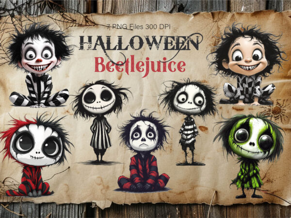 Halloween cartoon beetlejuice. tshirt sticker.