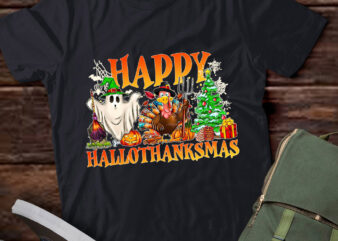 Halloween Thanksgiving Christmas Turkey Happy HalloThanksMas T-Shirt ltsp