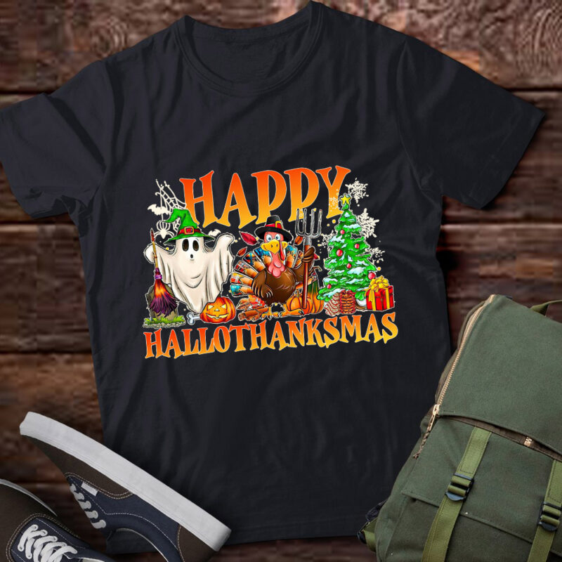 Halloween Thanksgiving Christmas Turkey Happy HalloThanksMas T-Shirt ltsp