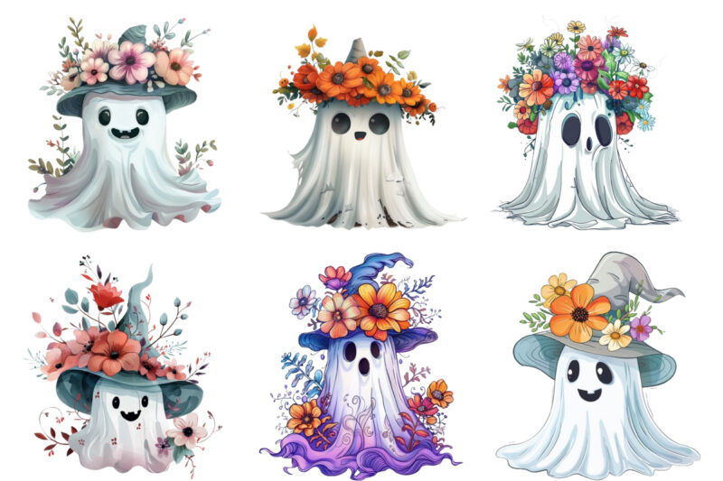 Halloween Funny Ghost with Flower Cap Clipart