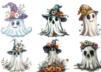 Halloween Funny Ghost with Flower Cap Clipart graphic t shirt