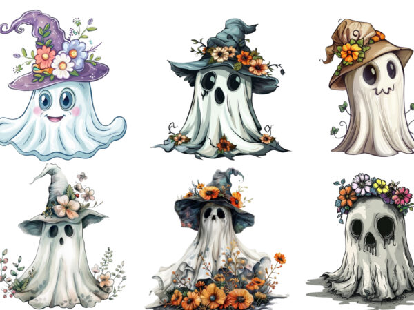 Halloween funny ghost with flower cap clipart graphic t shirt