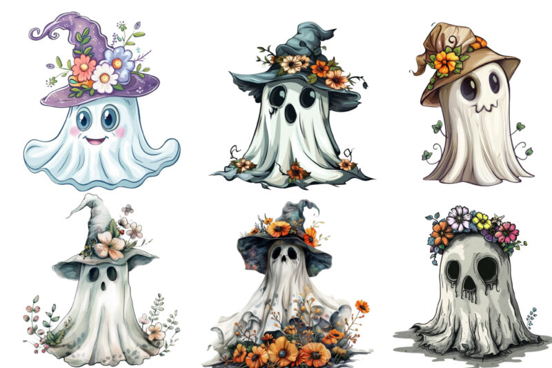 Halloween Funny Ghost with Flower Cap Clipart